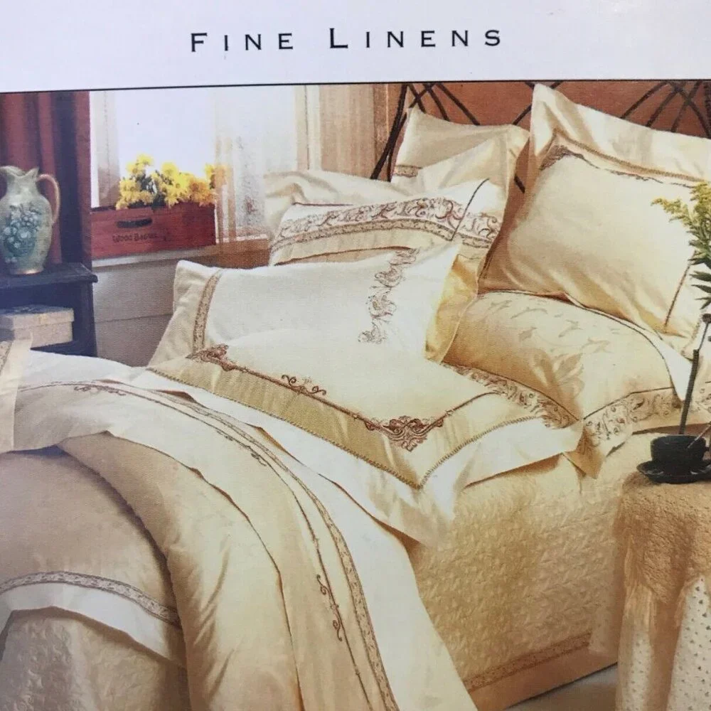 Bella Lux Fine Linens Gold Embroidered Queen Coverlet